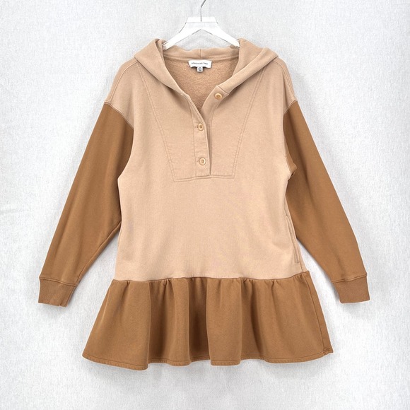 SOMETHING NAVY Hooded Sweatshirt Dress Womens Small Tan Colorblock Long Sleeve - Picture 4 of 15